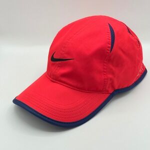 Nike Featherlight Dri-FIT Running Hat Red Navy Blue Adjustable Performance Cap